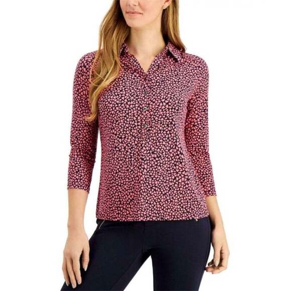 Charter Club Petite Heart-Print Shirt Intrepid Blue Combo PS - Picture 1 of 4